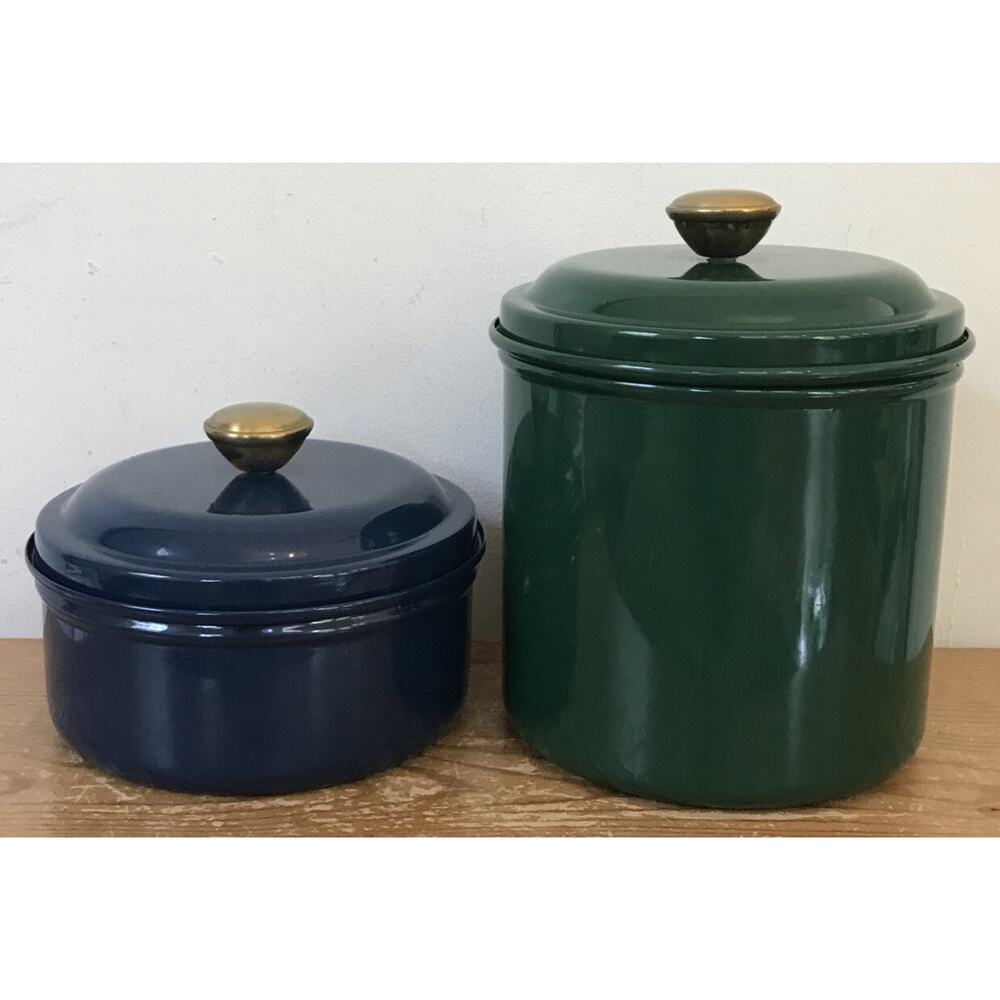 Set Pair 2 Target Home Dark Green Navy Blue Enamel Metal Kitchen Canisters